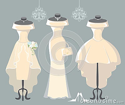 Set of three wedding dresses Stock Photo