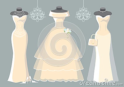 Set of three wedding long dresses Stock Photo