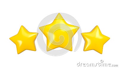 Set of three yellow stars isolated. Concept of rate or competitions. 3d rendering Stock Photo