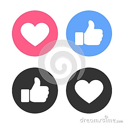 Set of thumbs up and heart icon on a white background Vector Illustration