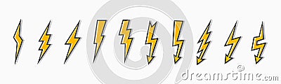 Set thunder and bolt lighting flash icon. Electric power thunderbolt, lightning bolt icon, dangerous sign â€“ vector Vector Illustration