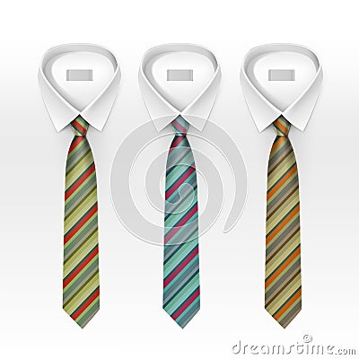 Set of Tied Striped Colored Silk Ties and Bow Collection Vector Illustration