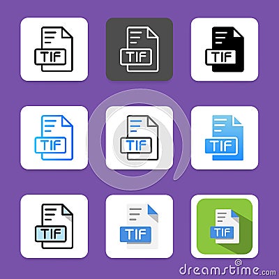 Set tif document format icon. extension, file type. with a simple style Vector Illustration