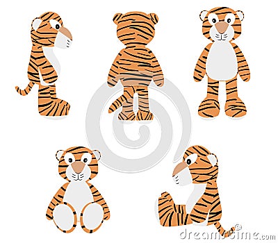 Set of tiger cartoons in different positions Vector Illustration