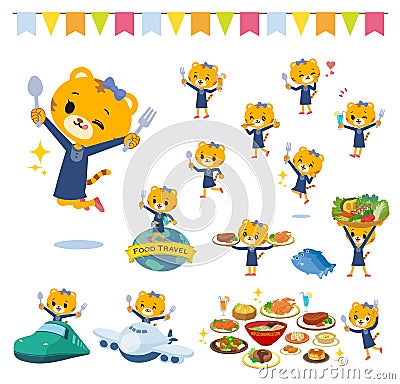 A set of Tiger girl on food events Vector Illustration