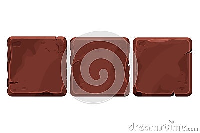Set tile Game block ground or stone material, brick isolated on white background. Game ui element, casual, textured and Vector Illustration