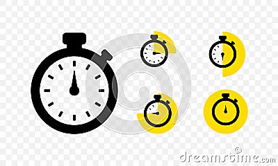 Set of timer and stopwatch icons. Countdown timer with different time. Kitchen timer icon with different minutes. Cooking time Vector Illustration