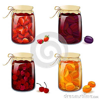 Set with tinned fruits and berries Vector Illustration