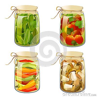 Set with tinned vegetables Vector Illustration