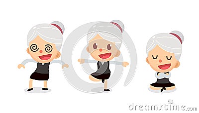 Set of tiny businesswoman character in actions. A woman with gray hair. Numbness. Stock Photo