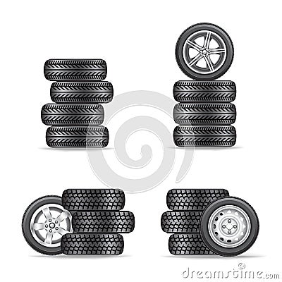 Set of tires for cars Vector Illustration