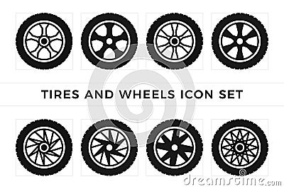 Set of tires and wheels icon vector Vector Illustration