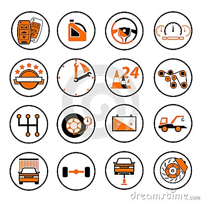 Set to auto logo, badge, emblem or logotype for mechanic, car re Vector Illustration