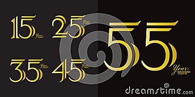 Set of 15 to 55 years Anniversary logotype design, 15, 25, 35, 45, 55 number design, anniversary template, anniversary vector Vector Illustration
