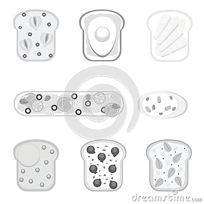 Set toasts and sandwich breakfast. Bread toast. Flat illustration. Vector Illustration