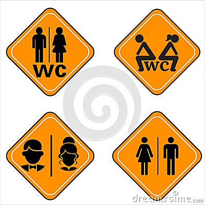 Set Toilet Silhouette Icon. WC Sign on Door for Public Toilet. Vector Illustration