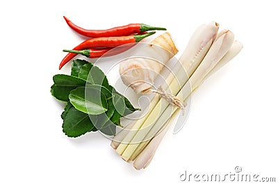 Set of Tom Yum soup main ingredients on white background Stock Photo