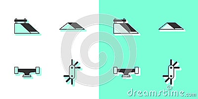 Set Tool allen keys, Skate park, Skateboard wheel and icon. Vector Vector Illustration