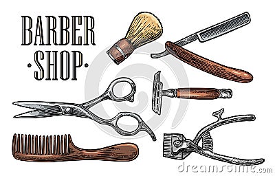 Set tool for BarberShop with logotype Vector Illustration
