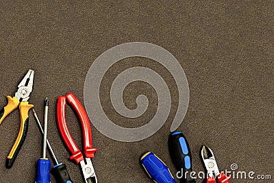 Set tool manual nippers red base design mockup industrial building background Stock Photo