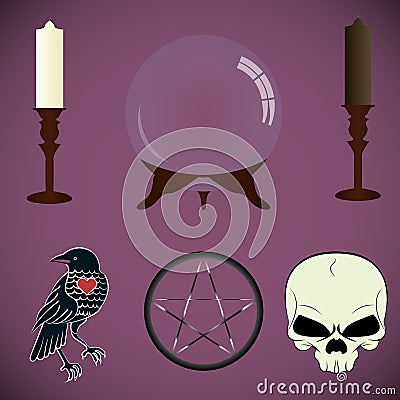 set of tools fortune-tellers, witches. Vector Illustration