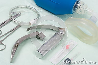 Set of tools for intubation tracheas Stock Photo