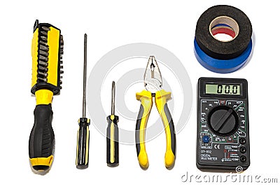 A set of tools for the repair and installation of electricians Stock Photo