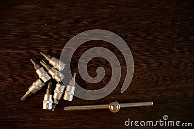 Set of tools for tightening bolts in the car Stock Photo