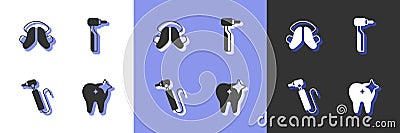 Set Tooth whitening, Dental tooth plate, drill and icon. Vector Vector Illustration