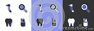 Set Toothbrush and toothpaste, drill, and Dental search icon. Vector Vector Illustration