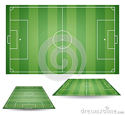 Set of top and side view of football fields. Textured soccer field. Green playground background. Ve Vector Illustration