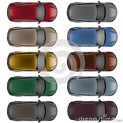 Set of Top view cars in different colors Cartoon Illustration