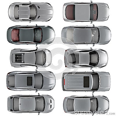 Set of Top view cars on white background Cartoon Illustration