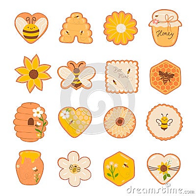 Set of top view honey cookies isolate on white background. Vector graphics Vector Illustration