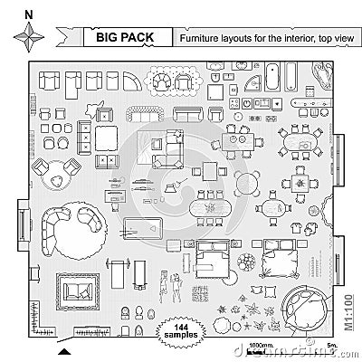 Set top view for interior icon design. Floor plan. Vector Illustration