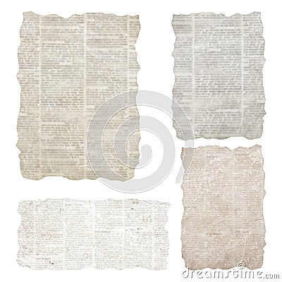 Set of torn newspaper pieces isolated on white background. Old grunge newspapers textured paper collection Vector Illustration
