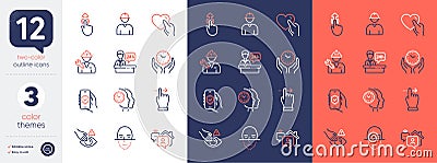 Set of Touchscreen gesture, Engineer and Dont touch line icons. For design. Vector Vector Illustration