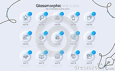Set of Touchscreen gesture, Hand and Teamwork line icons for web app. Pictogram icon. Vector Vector Illustration