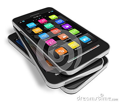 Set of touchscreen smartphones Stock Photo