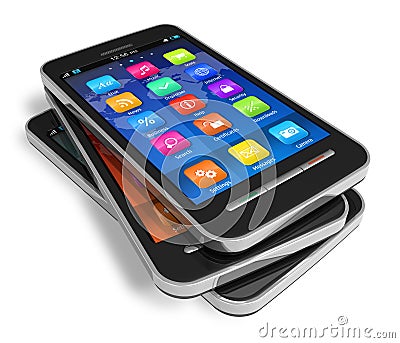 Set of touchscreen smartphones Stock Photo