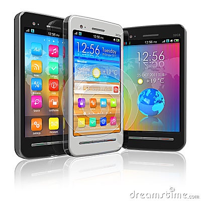 Set of touchscreen smartphones Stock Photo