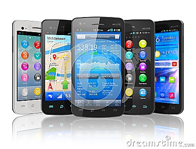 Set of touchscreen smartphones Stock Photo