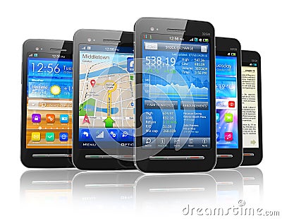 Set of touchscreen smartphones Stock Photo