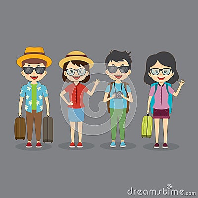 Set of 4 Tourist Travel Character Vector Illustration