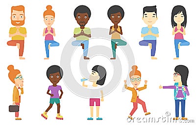 Set of tourists business and sport characters. Vector Illustration