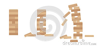 Set of tower game jenga. Wooden block game Cartoon Illustration