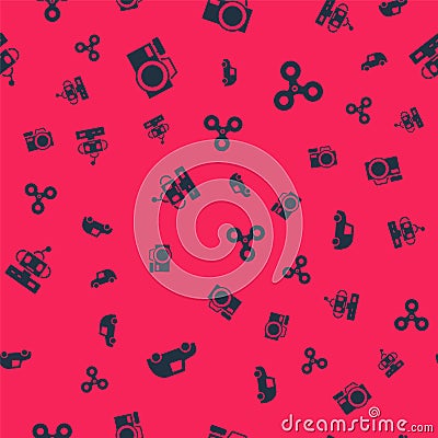 Set Toy car, Photo camera, Robot toy and Fidget spinner on seamless pattern. Vector Vector Illustration