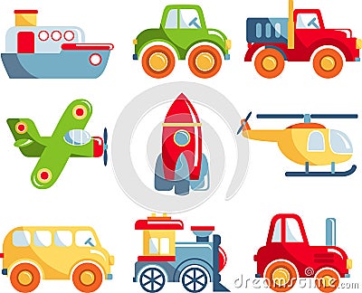 Set of toys transportation Vector Illustration