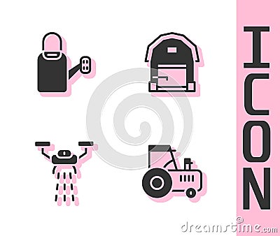 Set Tractor, Watering can, Smart farm with drone and Farm house icon. Vector Vector Illustration