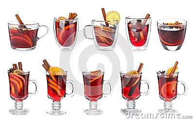 Set of traditional Christmas mulled wine in different glasses Stock Photo